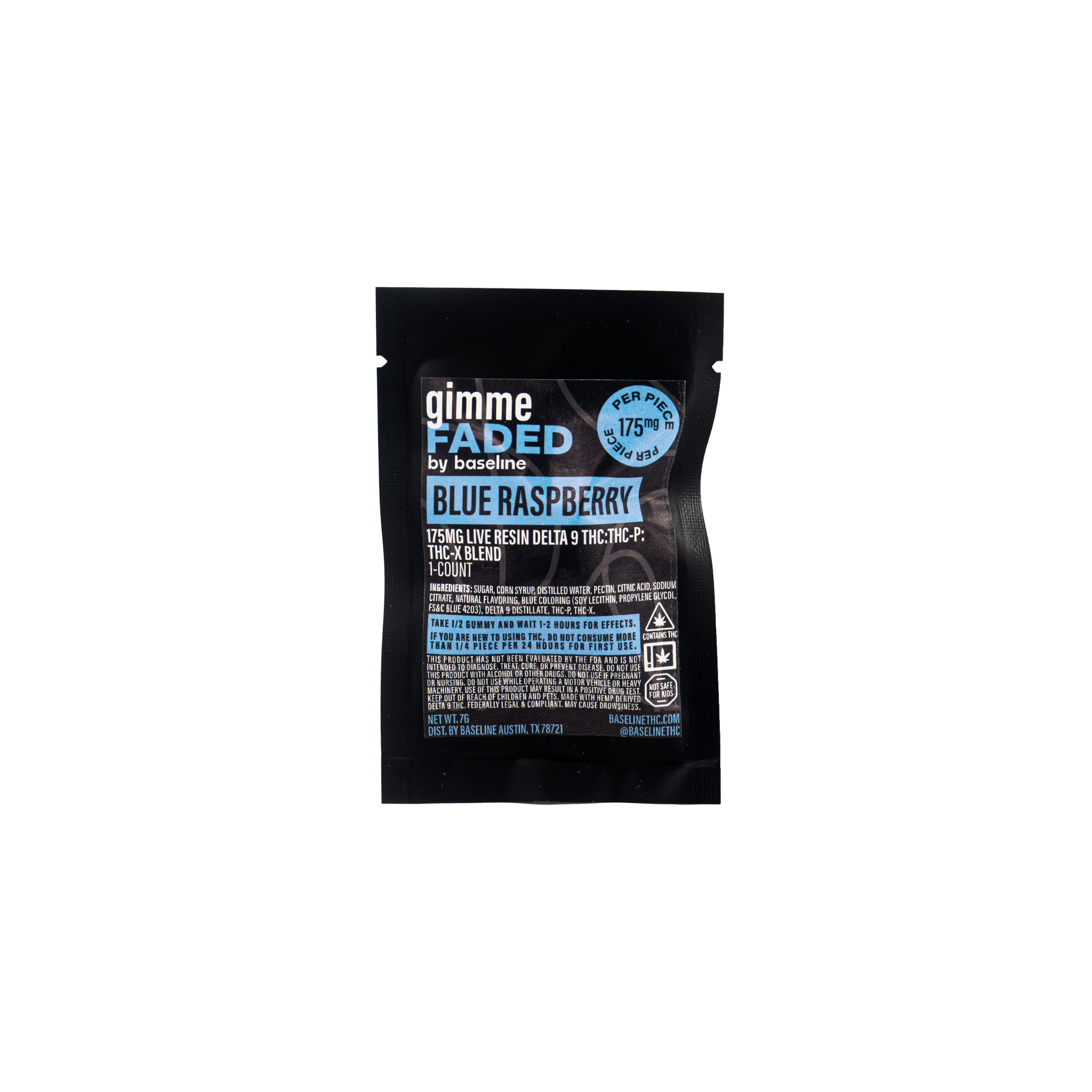 Gimme Faded Blue Raspberry Sample Gummy - 175mg (D9 + THC-P + THC-X)